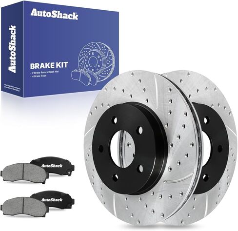 AutoShack 11.65" (296 mm) Front Vented Drilled & Slotted Brake Rotors E-Coated + Ceramic Brake Pads Replacement for 2002-2007 Saturn Vue 2005-2006 Chevrolet Equinox 6-PC Brake Kit ShadowGuard in Saudi Arabia