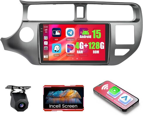 راديو سيارة 4+128 جيجابايت Android 15 لسيارة Kia Rio 2012 2013 2014 Wireless Carplay Android Auto، 9 بوصة 1280 * 720 بكسل شاشة لمس داخلية للسيارة ستيريو واي فاي بلوتوث GPS FM/RDS EQ كاميرا احتياطية ميكروفون in Kuwait