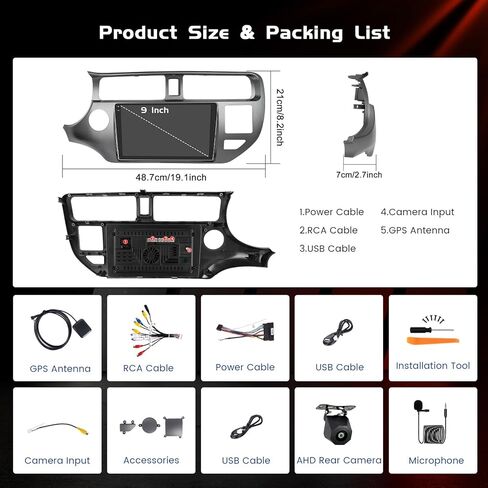 راديو سيارة 4+128 جيجابايت Android 15 لسيارة Kia Rio 2012 2013 2014 Wireless Carplay Android Auto، 9 بوصة 1280 * 720 بكسل شاشة لمس داخلية للسيارة ستيريو واي فاي بلوتوث GPS FM/RDS EQ كاميرا احتياطية ميكروفون in Kuwait