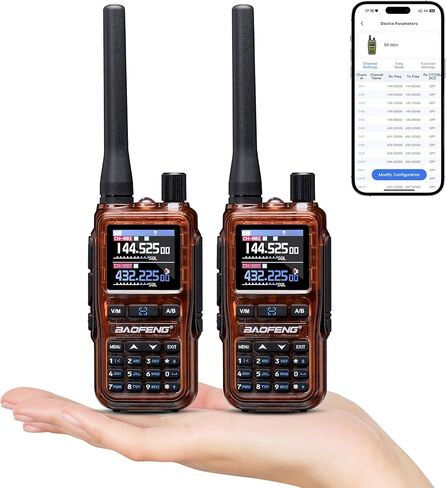 BAOFENG UV-5R Mini Dual Band Ham Radio Handheld, BT APP Programming, Dual PTT, USB-C Charging, 999CH, NOAA FM Aviation Reception, Pocket Walkie Talkie for Outdoor, Emergency, Backup, Amber [2Packs] in Saudi Arabia
