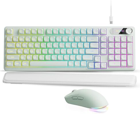 C98 Wired Keyboard and Mouse Combo, Wired Ergonomic Computer Keyboards with Wrist Palm, Double-Shot Keycaps, Silent RGB Backlight Quiet Keyboard for Windows/MAC/PC - Green in Saudi Arabia