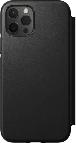 Nomad Rugged Folio Wallet Phone Case for iPhone 12 Pro - MagSafe Compatible, 10ft. Drop Protection, Horween Leather - Black in Saudi Arabia