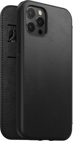 Nomad Rugged Folio Wallet Phone Case for iPhone 12 Pro - MagSafe Compatible, 10ft. Drop Protection, Horween Leather - Black in Saudi Arabia