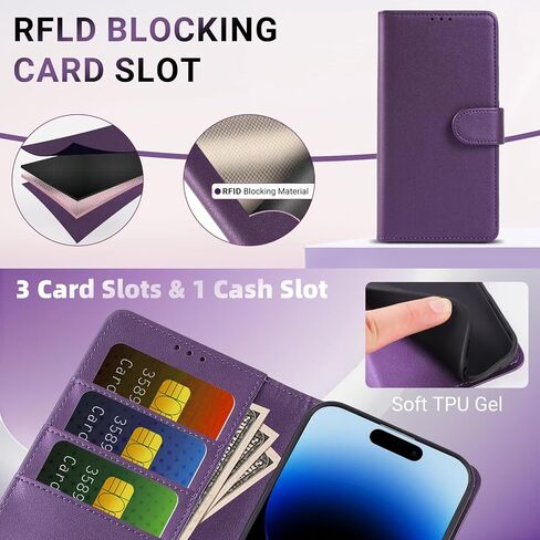 حافظة Harryshell لهاتف iPhone 17 مقاس 6.3 بوصة محفظة RFID تحجب فتحات بطاقة الائتمان وحامل مسند فاخر من جلد البولي يوريثان حافظة هاتف واقية قابلة للطي للرجال والنساء باللون الأرجواني in Saudi Arabia
