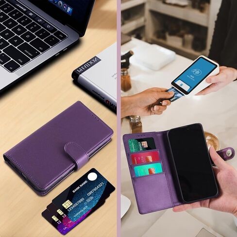 حافظة Harryshell لهاتف iPhone 17 مقاس 6.3 بوصة محفظة RFID تحجب فتحات بطاقة الائتمان وحامل مسند فاخر من جلد البولي يوريثان حافظة هاتف واقية قابلة للطي للرجال والنساء باللون الأرجواني in Saudi Arabia
