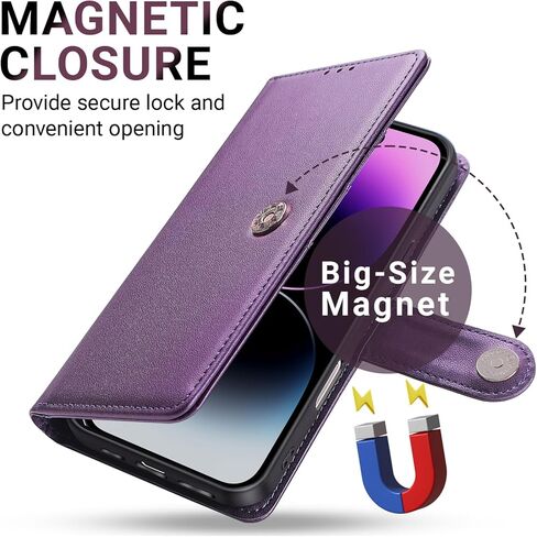 حافظة Harryshell لهاتف iPhone 17 مقاس 6.3 بوصة محفظة RFID تحجب فتحات بطاقة الائتمان وحامل مسند فاخر من جلد البولي يوريثان حافظة هاتف واقية قابلة للطي للرجال والنساء باللون الأرجواني in Saudi Arabia