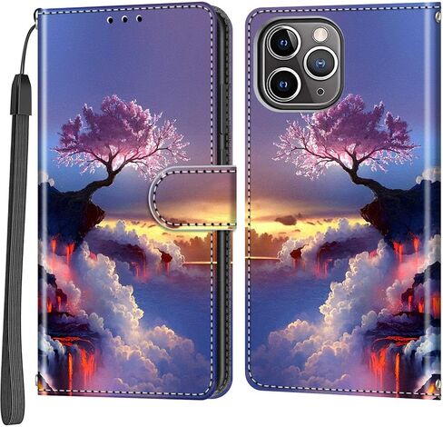 حافظة محفظة لهاتف iPhone 12 Pro Max، [مسند] حامل 3 بطاقات [غلاف داخلي من مادة TPU مقاوم للصدمات]، غطاء قلاب واقٍ مغناطيسي من جلد البولي يوريثان مقاس 6.7 بوصات، زهرة سوداء in Kuwait