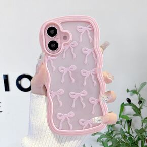 QLTYPRI حافظة لطيفة على شكل فيونكة لهاتف iPhone 16، حافظة هاتف شفافة جمالية ذات حافة مموجة شفافة، غطاء هاتف واقٍ نحيف مقاوم للصدمات للنساء والفتيات - وردي in Kuwait