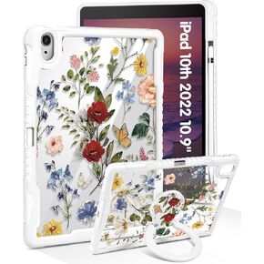 for iPad (A16) 11th Generation 11 Inch 2025 Case, for iPad 10th Generation Case 2022 10.9 Inch - Women Cute Girls with Pencil Holder & Stand Clear Girly Flower Floral Protective Hard Cover in Kuwait