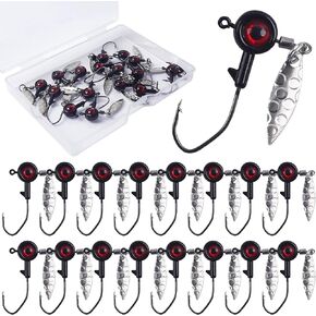 Crappie Jig Heads Kit, 16pcs Underspin Jig Heads with Spinner Blade 3D Eyes Fishing Jig Heads Hooks for Crappie Bass Trout Walleye Fishing 1/16oz 1/8oz 3/16oz in Kuwait