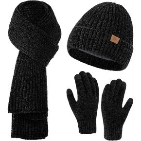 Winter Beanie Hat Scarf Gloves Set for Women, Slouchy Womens Winter Hats Long Scarf Touchscreen Gloves 3 in 1 Set in Kuwait