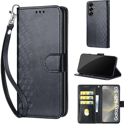مصمم لهاتف Samsung Galaxy S25 Plus 5G، غطاء قلاب للسيدات مع حامل من جلد البولي يوريثان المنقوش وفتحات لبطاقات الائتمان وحزام المعصم لهاتف Samsung S25 Plus 6.7 بوصة (زهرة زرقاء) in Kuwait
