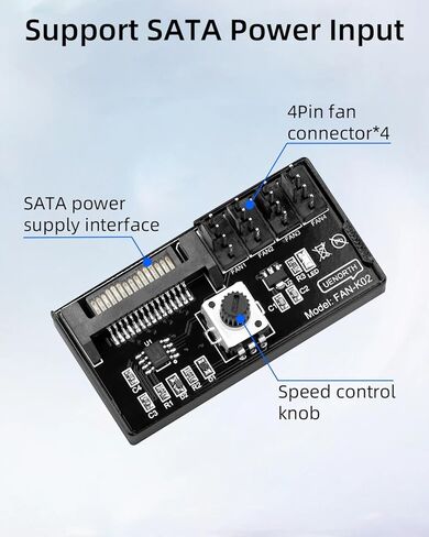 GELRHONR PWM Fan Controller, 12V 4Pin PC Fan Speed Controller 4 Fans Support, PC Fan Adapter Hub with SATA Power Input, Black in Saudi Arabia