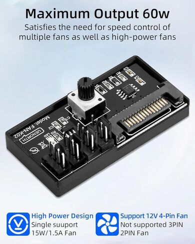 GELRHONR PWM Fan Controller, 12V 4Pin PC Fan Speed Controller 4 Fans Support, PC Fan Adapter Hub with SATA Power Input, Black in Saudi Arabia