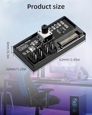 GELRHONR PWM Fan Controller, 12V 4Pin PC Fan Speed Controller 4 Fans Support, PC Fan Adapter Hub with SATA Power Input, Black in Saudi Arabia