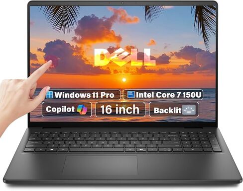 كمبيوتر محمول Dell 16 بشاشة تعمل باللمس، 16:10 FHD+Touch 300Nits، Intel 10-Core 7 150U (حتى 5.4 جيجاهرتز)، لوحة مفاتيح بإضاءة خلفية، Copilot AI، كاميرا HD-RGB، Windows 11 للأعمال والدراسة، 16 جيجابايت DDR5، 1 تيرابايت SSD in Kuwait