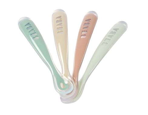 BEABA First Stage Baby Feeding Spoon Set, The Original Soft Tip Silicone Spoons for Babies, Gum Friendly BPA Lead Phthalate and Plastic Free, Great Gift Set (4 Pack), Natural in Saudi Arabia