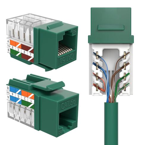CAT5E Keystone ethernet جدار الجدار اللكم أسفل UTP 45 درجة (إنهاء أسهل من 90 درجة) ، RJ45 Slim Profile Fever إنهاء Green 45 ° (100 Pack) in Kuwait