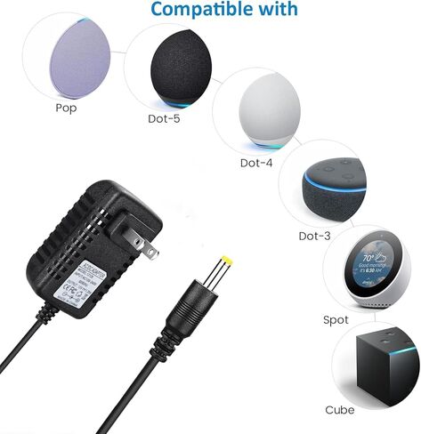 15W Power Cord Replacement for Alexa, Charger Compatible with Echo Dot 3rd Generation, Dot 4th Gen, Dot 5th Gen, Echo Pop Charger Cable 5ft (Black) in Saudi Arabia