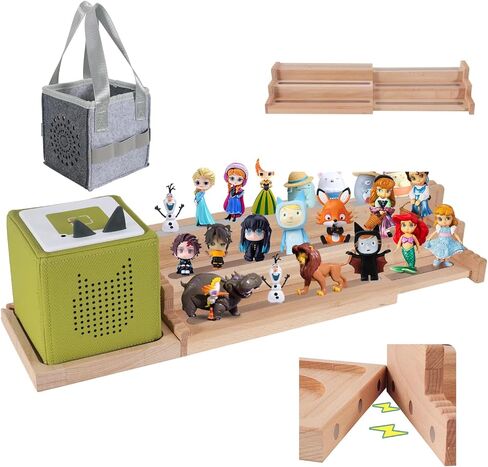 Expendable Wooden Tonie Shelf with Storage Steps - Extendable 3-Slot Organiser for Toniebox2 Toniebox1 and Tonie Figures, Perfect for Kids' Rooms & Play Areas (Natural) in Saudi Arabia