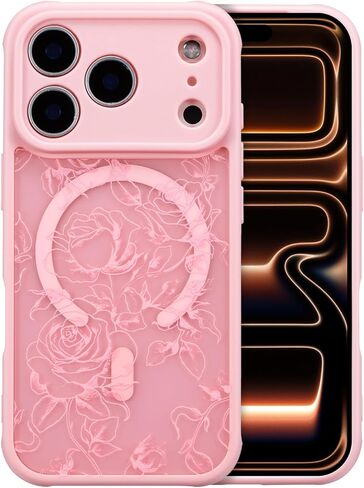 XIZYO Magnetic Case for iPhone 15 Pro Max, Floral Flower Cute Aesthetic Case [Compatible with Magsafe] for Women Girls Rose Pattern Slim TPU Bumper Shockproof Protective Cover, Branch Rose/Wine Red in Saudi Arabia