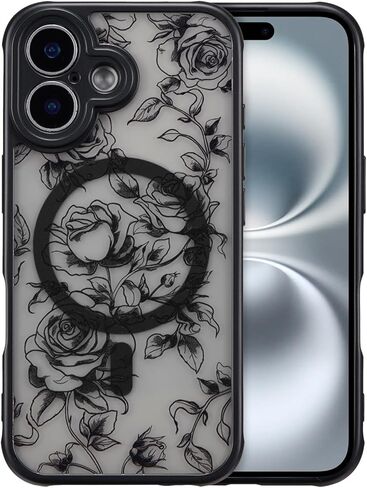 XIZYO Magnetic Case for iPhone 15 Pro Max, Floral Flower Cute Aesthetic Case [Compatible with Magsafe] for Women Girls Rose Pattern Slim TPU Bumper Shockproof Protective Cover, Branch Rose/Wine Red in Saudi Arabia