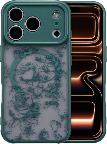 XIZYO Magnetic Case for iPhone 15 Pro Max, Floral Flower Cute Aesthetic Case [Compatible with Magsafe] for Women Girls Rose Pattern Slim TPU Bumper Shockproof Protective Cover, Branch Rose/Wine Red in Saudi Arabia