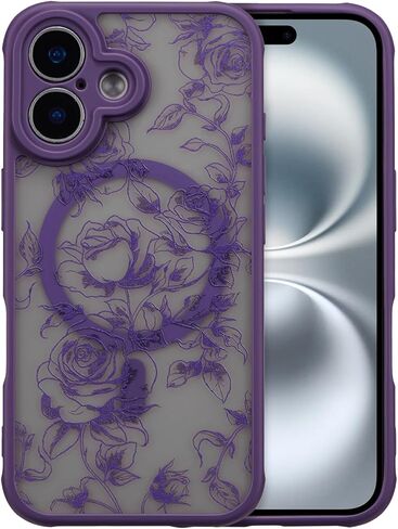 XIZYO Magnetic Case for iPhone 15 Pro Max, Floral Flower Cute Aesthetic Case [Compatible with Magsafe] for Women Girls Rose Pattern Slim TPU Bumper Shockproof Protective Cover, Branch Rose/Wine Red in Saudi Arabia