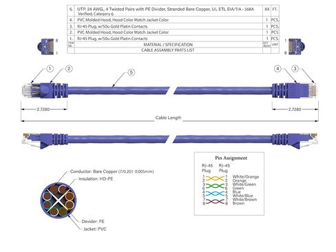 كابل إيثرنت Cat 6 بسرعة 550 ميجا هرتز UTP Snagless، سلك تصحيح الشبكة (أرجواني، 20 قدم) in Kuwait