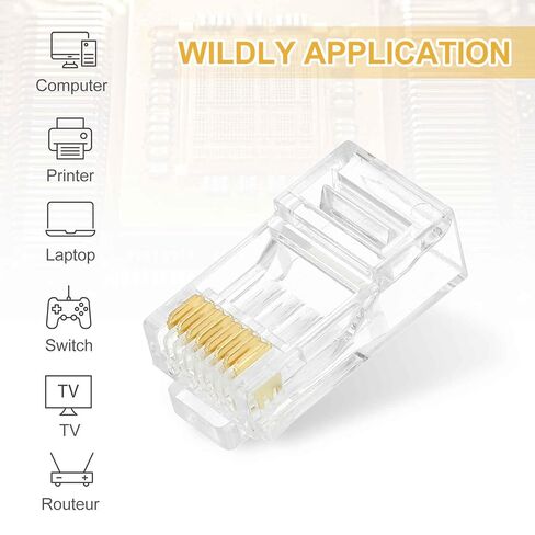 MECCANIXITY 30 قطعة Cat6 RJ45 تمر عبر الموصلات، موصل تجعيد RJ45 8P8C مقابس مطلية بالذهب لكابل إيثرنت UTP الصلب أو المجدولة in Kuwait