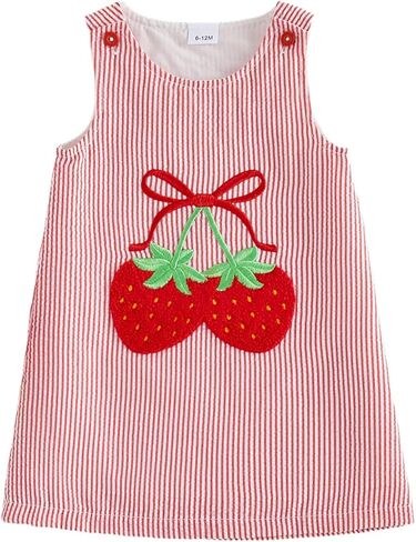 Toddler Girl Strawberry Dress Infant Baby Summer Outfit Sleeveless Tank Dresses Seersucker Stripe Watermelon Sundress in Saudi Arabia