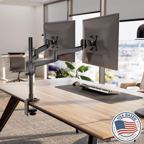 Mount-It! CLiX Dual Monitor Desk Mount Full Motion Arms, TAA-Compliant, Monitor Mounts for 2 Monitors 13-32" up to 19.8 lbs Each, VESA 75 100, C-Clamp Grommet, Premium Aluminum Dual Monitor Arm, Black in Saudi Arabia
