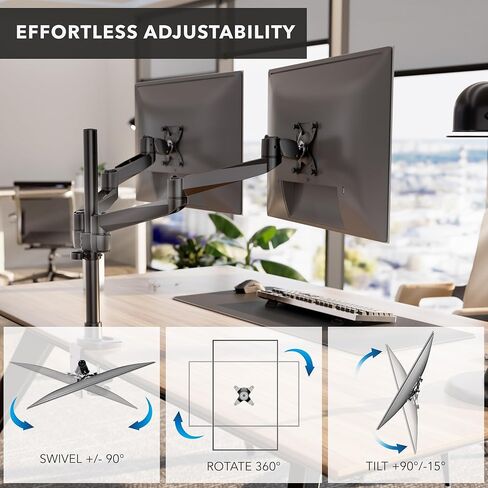 Mount-It! CLiX Dual Monitor Desk Mount Full Motion Arms, TAA-Compliant, Monitor Mounts for 2 Monitors 13-32" up to 19.8 lbs Each, VESA 75 100, C-Clamp Grommet, Premium Aluminum Dual Monitor Arm, Black in Saudi Arabia