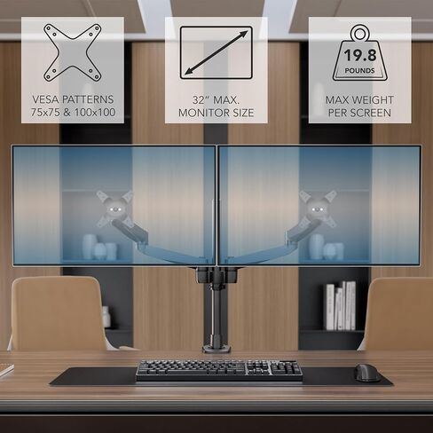 Mount-It! CLiX Dual Monitor Desk Mount Full Motion Arms, TAA-Compliant, Monitor Mounts for 2 Monitors 13-32" up to 19.8 lbs Each, VESA 75 100, C-Clamp Grommet, Premium Aluminum Dual Monitor Arm, Black in Saudi Arabia