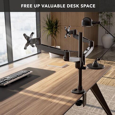 Mount-It! CLiX Dual Monitor Desk Mount Full Motion Arms, TAA-Compliant, Monitor Mounts for 2 Monitors 13-32" up to 19.8 lbs Each, VESA 75 100, C-Clamp Grommet, Premium Aluminum Dual Monitor Arm, Black in Saudi Arabia
