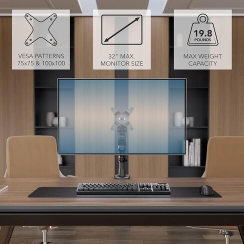 Mount-It! CLiX Series Single Monitor Desk Mount Gas Spring Arm, TAA-Compliant Computer Monitor Mount, 13-32" up to 19.8 lbs, VESA 75 100, Full Motion, Premium Aluminum, Clamp Grommet, Black in Saudi Arabia