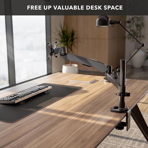 Mount-It! CLiX Series Single Monitor Desk Mount Gas Spring Arm, TAA-Compliant Computer Monitor Mount, 13-32" up to 19.8 lbs, VESA 75 100, Full Motion, Premium Aluminum, Clamp Grommet, Black in Saudi Arabia