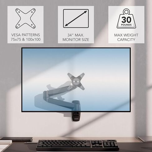 Mount-It! CLiX Series Single Monitor Wall Mount Full Motion Articulating Arm, TAA-Compliant, Fits 13-34" Screens up to 30 lbs, VESA 75 & 100, Premium Aluminum, Precision Control, Space-Saving, Black in Saudi Arabia