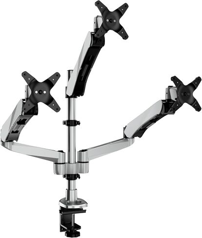 Mount-It! CLiX Triple Monitor Mount Pyramid Desk Stand, TAA-Compliant, Gas Spring 3 Monitor Desk Mount Fits 13-32" up to 19.8 lbs Each, VESA 75x75 100x100, Full Motion, 2+1 Configuration, Aluminum in Saudi Arabia