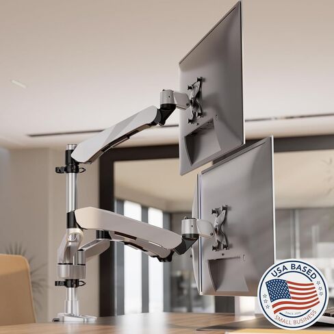 Mount-It! CLiX Triple Monitor Mount Pyramid Desk Stand, TAA-Compliant, Gas Spring 3 Monitor Desk Mount Fits 13-32" up to 19.8 lbs Each, VESA 75x75 100x100, Full Motion, 2+1 Configuration, Aluminum in Saudi Arabia