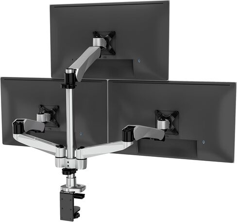 Mount-It! CLiX Triple Monitor Mount Pyramid Desk Stand, TAA-Compliant, Gas Spring 3 Monitor Desk Mount Fits 13-32" up to 19.8 lbs Each, VESA 75x75 100x100, Full Motion, 2+1 Configuration, Aluminum in Saudi Arabia