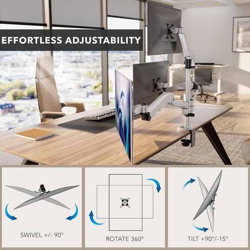Mount-It! CLiX Triple Monitor Mount Pyramid Desk Stand, TAA-Compliant, Gas Spring 3 Monitor Desk Mount Fits 13-32" up to 19.8 lbs Each, VESA 75x75 100x100, Full Motion, 2+1 Configuration, Aluminum in Saudi Arabia