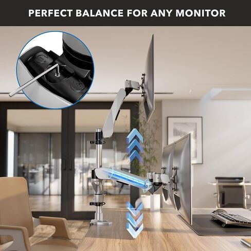 Mount-It! CLiX Triple Monitor Mount Pyramid Desk Stand, TAA-Compliant, Gas Spring 3 Monitor Desk Mount Fits 13-32" up to 19.8 lbs Each, VESA 75x75 100x100, Full Motion, 2+1 Configuration, Aluminum in Saudi Arabia