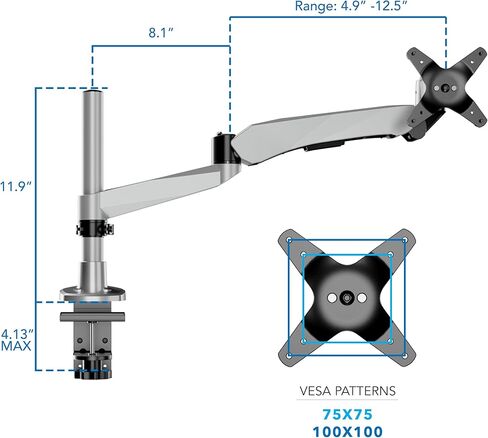 Mount-It! CLiX Series Single Monitor Desk Mount Gas Spring Arm, TAA-Compliant Computer Monitor Arm, 13-32" up to 19.8 lbs, VESA 75x75 100x100, Full Motion Articulating, Premium Aluminum, Clamp Grommet in Saudi Arabia