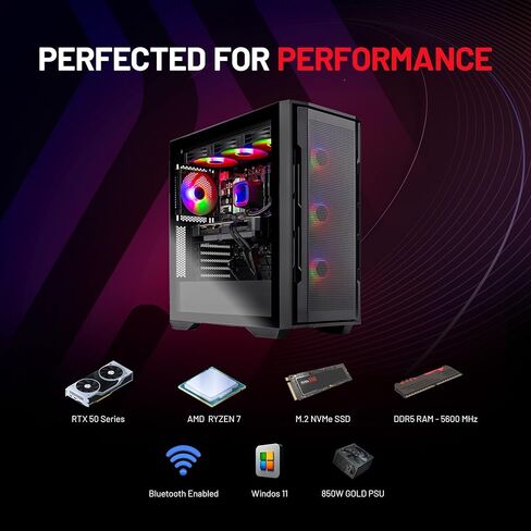 Skytech Gaming Rampage Gaming PC, AMD Ryzen 7 7800X3D 4.2GHz, NVIDIA RTX 5060 Ti 16GB, 1TB Gen4 NVMe SSD, 32GB DDR5 RAM 5600, 850W Gold ATX 3 PSU, 360 ARGB AIO, Wi-Fi, Win 11, Desktop in Saudi Arabia