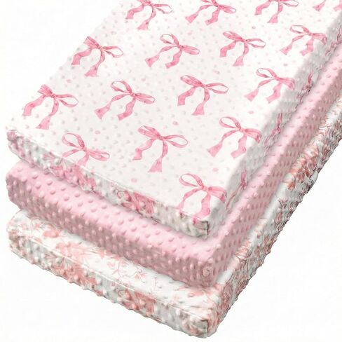 3 Pcs Pink Bow Baby Changing Pad Covers, Flowers Changing Table Cover for Girls, 32 x 16 in Minky Table Sheets, Soft Velvet Nursery Decor, Baby Items in Saudi Arabia