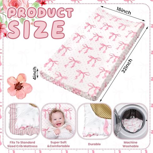 3 Pcs Pink Bow Baby Changing Pad Covers, Flowers Changing Table Cover for Girls, 32 x 16 in Minky Table Sheets, Soft Velvet Nursery Decor, Baby Items in Saudi Arabia