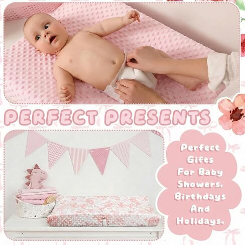 3 Pcs Pink Bow Baby Changing Pad Covers, Flowers Changing Table Cover for Girls, 32 x 16 in Minky Table Sheets, Soft Velvet Nursery Decor, Baby Items in Saudi Arabia