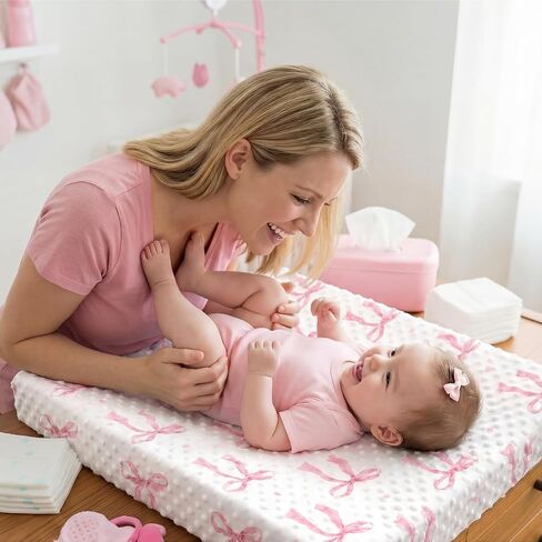 3 Pcs Pink Bow Baby Changing Pad Covers, Flowers Changing Table Cover for Girls, 32 x 16 in Minky Table Sheets, Soft Velvet Nursery Decor, Baby Items in Saudi Arabia