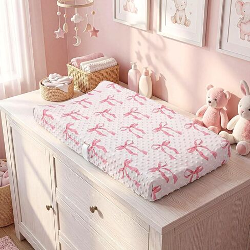 3 Pcs Pink Bow Baby Changing Pad Covers, Flowers Changing Table Cover for Girls, 32 x 16 in Minky Table Sheets, Soft Velvet Nursery Decor, Baby Items in Saudi Arabia